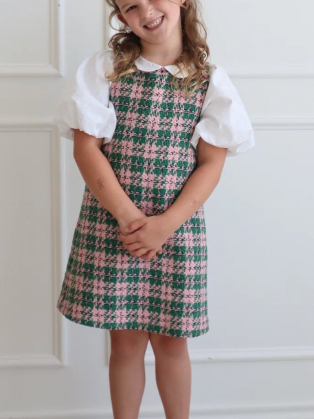 Hollis Baker Green/Pink Plaid Tweed-Inspired Dress Size 6